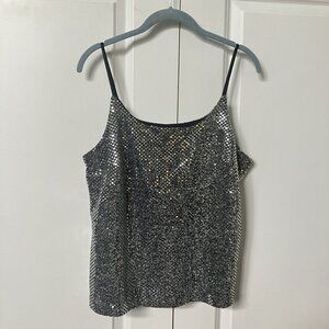 Y2K  Jessica Tank‎ Top Womens Silver Sequin Holiday Party Evening Going Out 90s